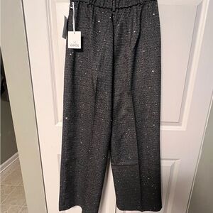 CeCe Black/Gray Wide Leg Pants with small silver sequins